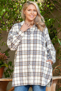 White Plaid Print Tunic Plus Size Shacket with Slits 🇺🇸