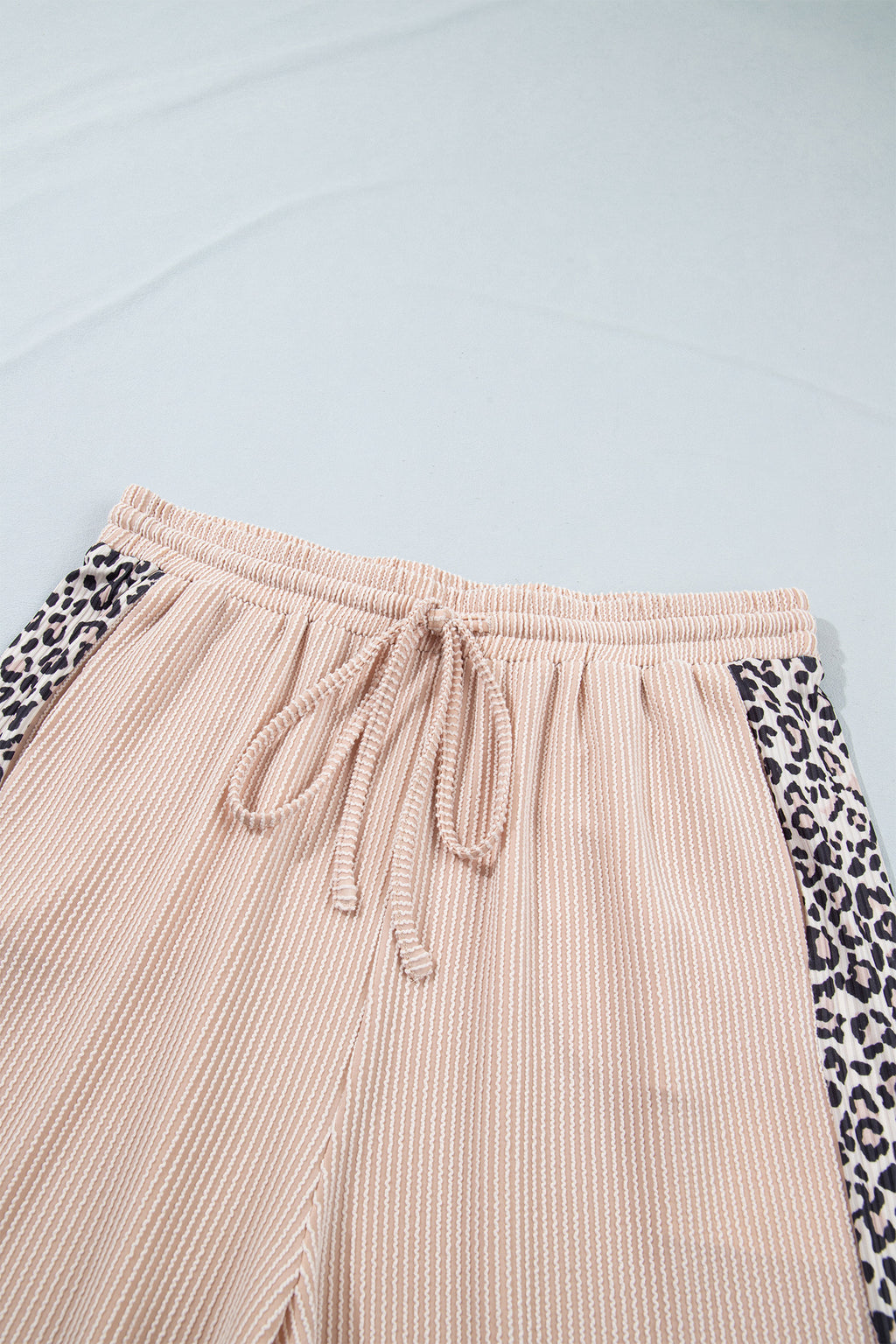 Light French Beige Leopard Print Ribbed Twist Long Sleeve Top Pants Plus Size Set 🇺🇸