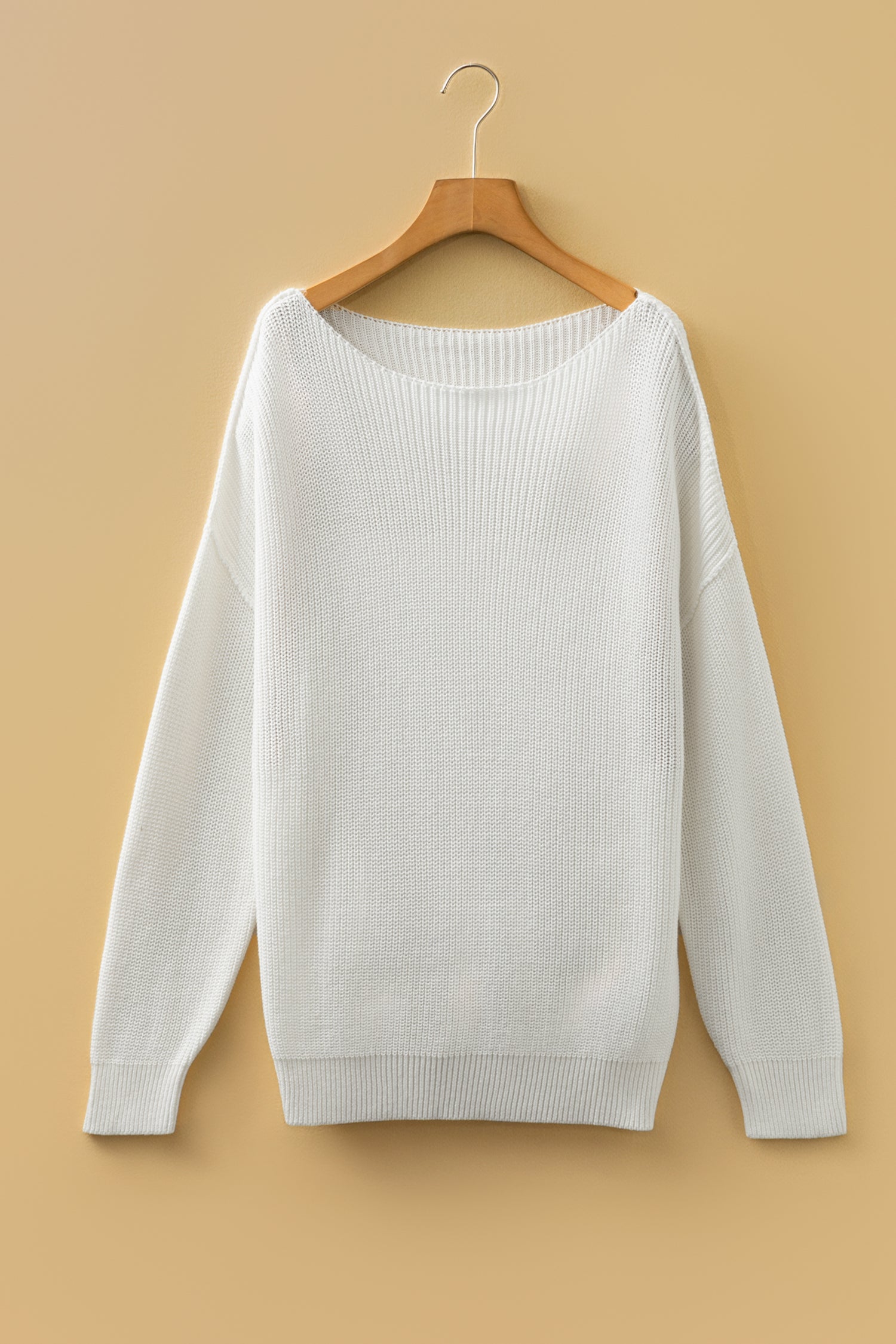 White Asymmetric Neck Drop Shoulder Baggy Slouchy Sweater 🇺🇸