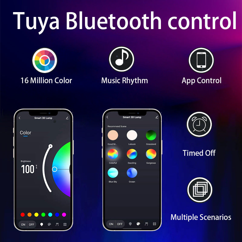 Tuya Smart App Remote Control RGB Colorful Table Lamp LED Acrylic Animation Dimming Color 3D Night Light 🇨🇳