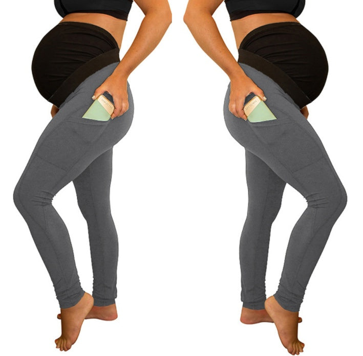 pure color panel long and high waist side pocket Maternity Pants 🇨🇳