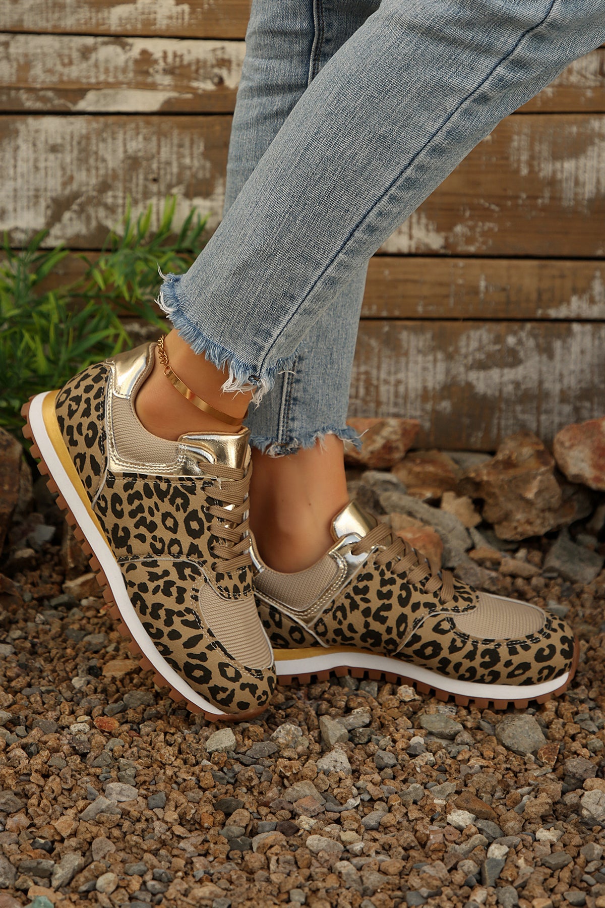 Coffee Leopard Faux Suede Mixed Patchwork Lace Up Sneakers 🇺🇸