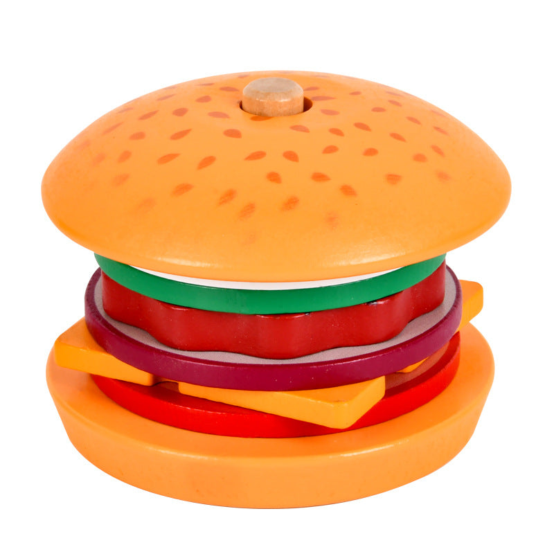 Baby wooden simulation burger, french fries, sandwich set, pillar pairing, food cutting, kitchen utensils, play with toys 🇨🇳