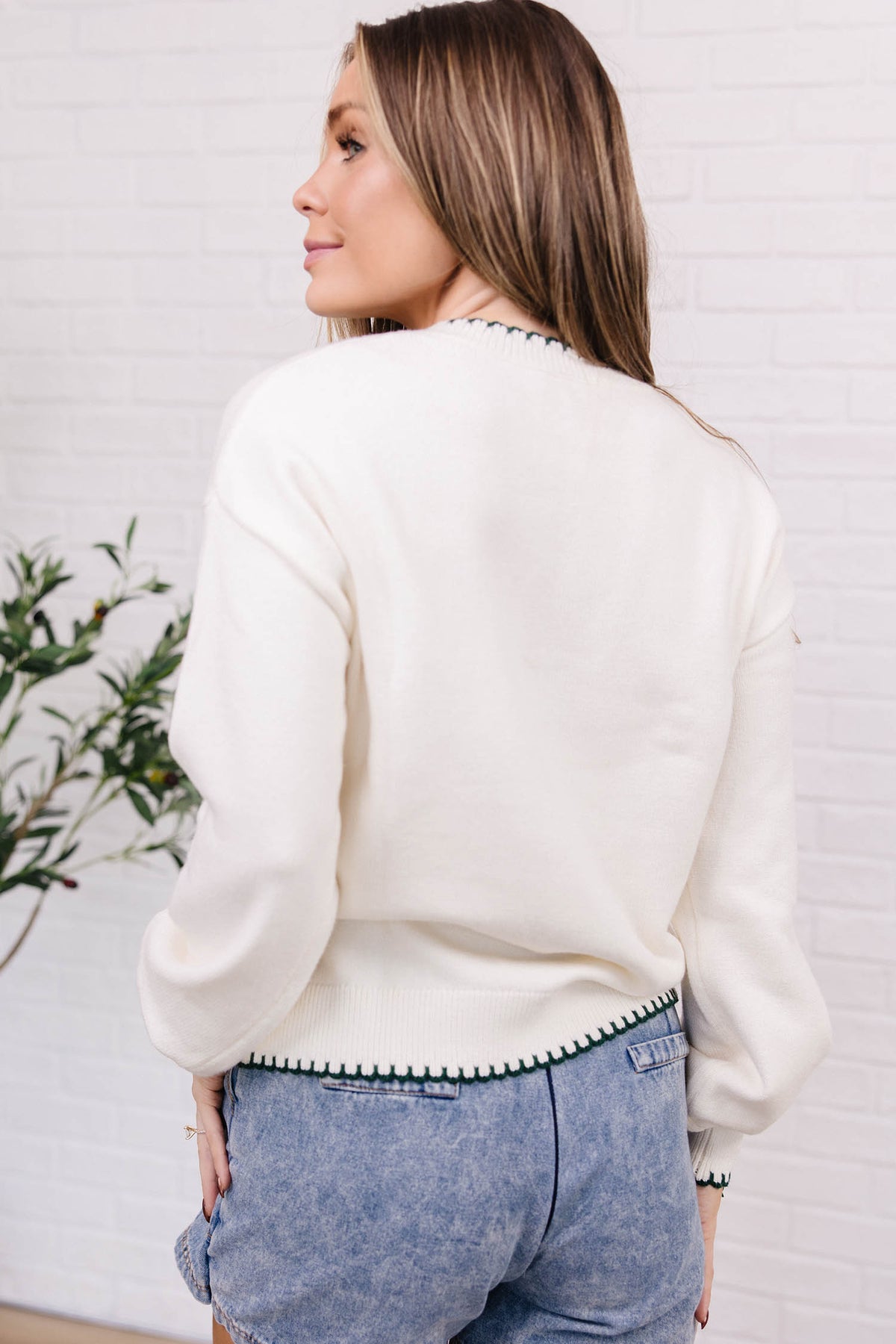 Beige Stitched Detail Christmas Tree Holiday Casual Sweater 🇺🇸