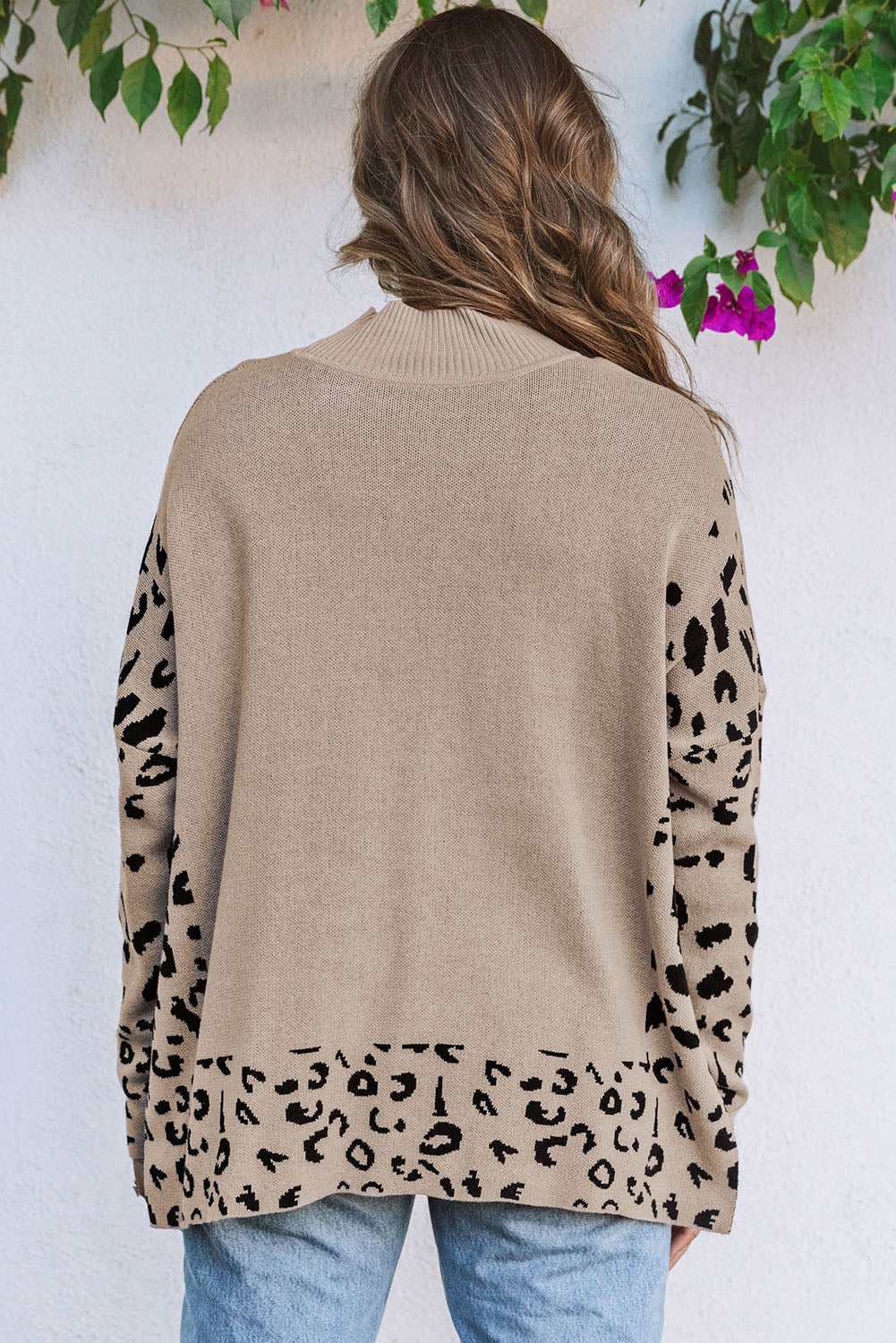 Khaki Leopard High Neck Side Slit Oversized Sweater 🇺🇸