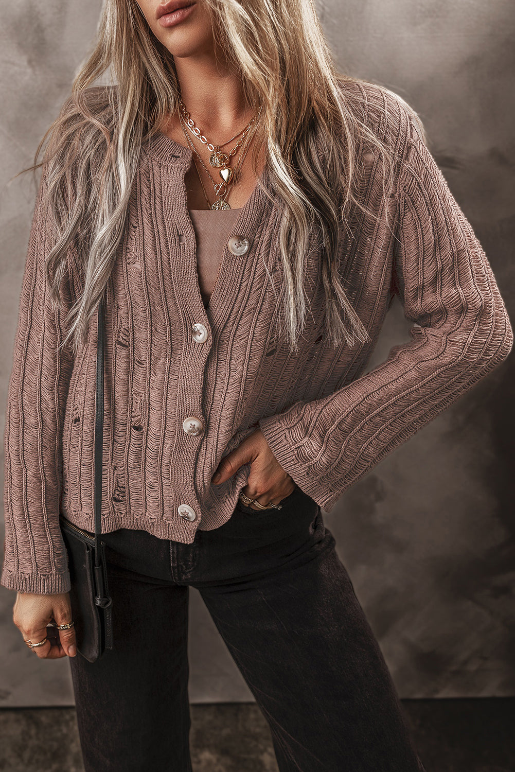 Goat Cut Out Textured Knit Buttoned Cardigan 🇨🇳