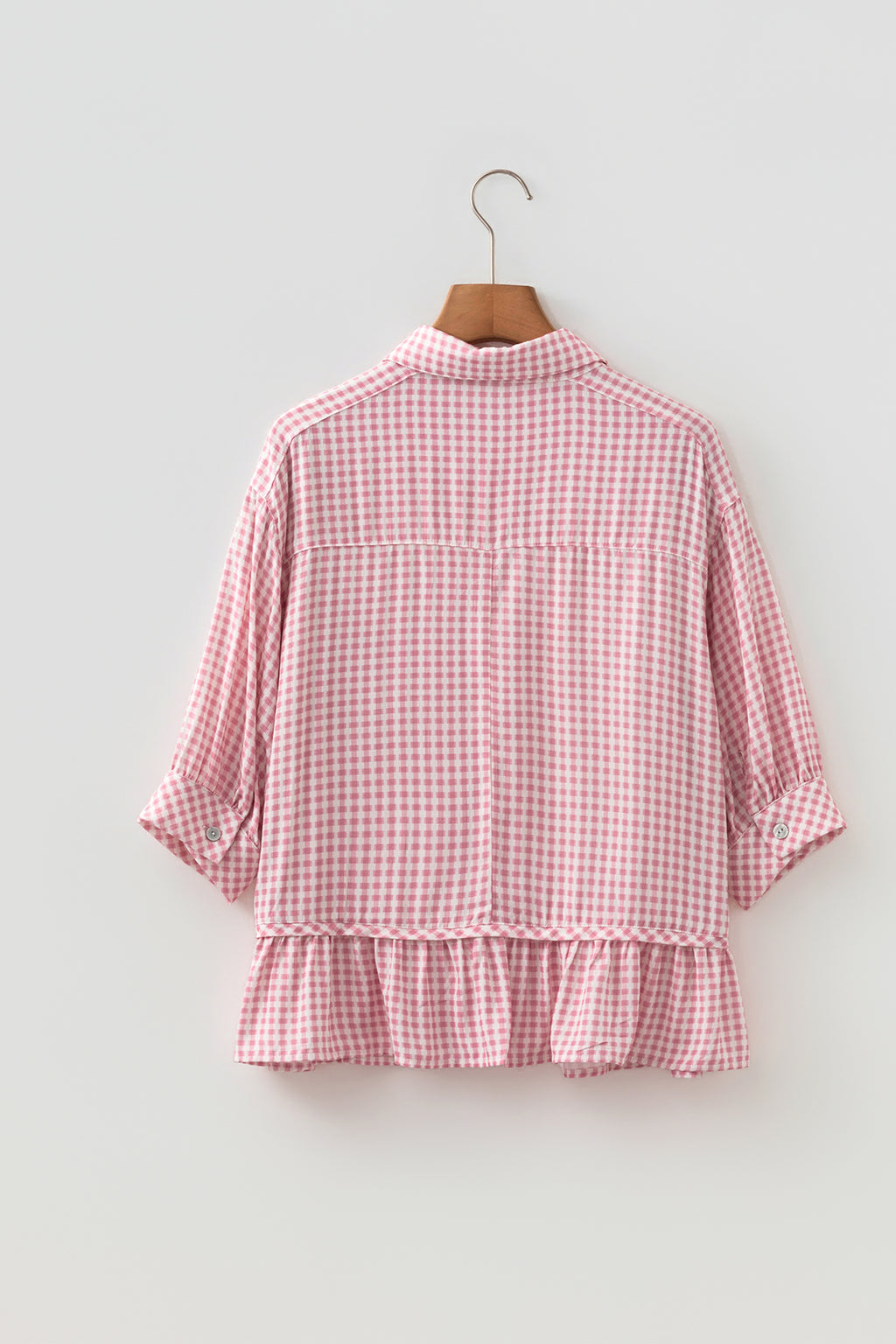 Pink Plaid Half Sleeve Ruffle Hem Button Down Shirt 🇺🇸