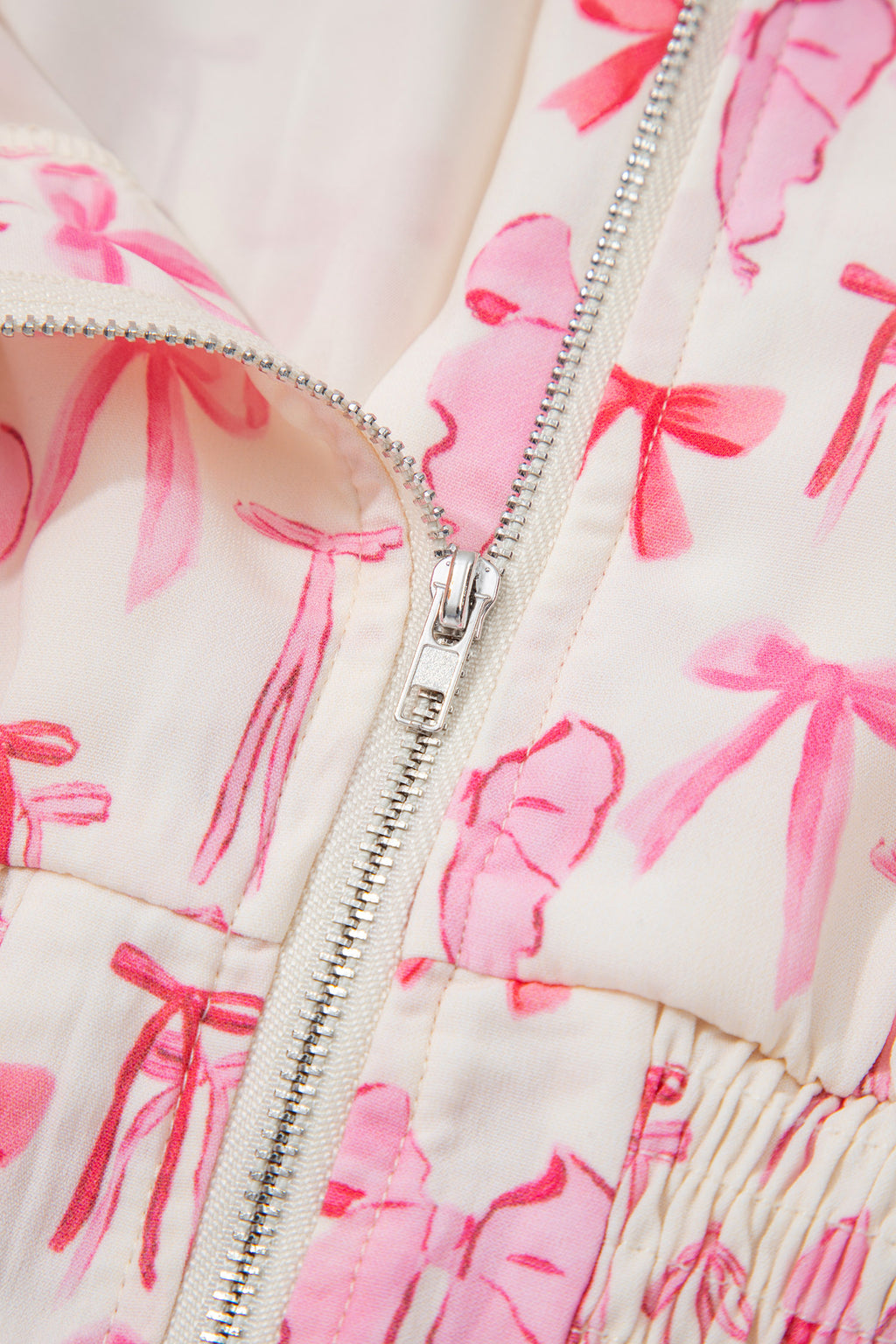 Pink Full Zip Cinched Waist Sleeveless Bow Mini Dress 🇺🇸