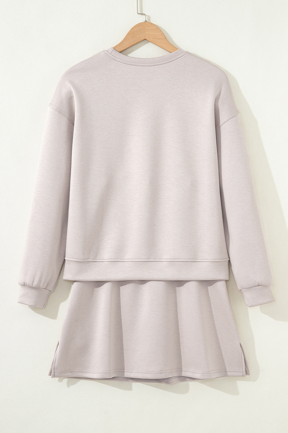 Jet Stream Solid Color Drop Shoulder Pullover Drawstring Mini Skirt 2pcs Outfit 🇺🇸