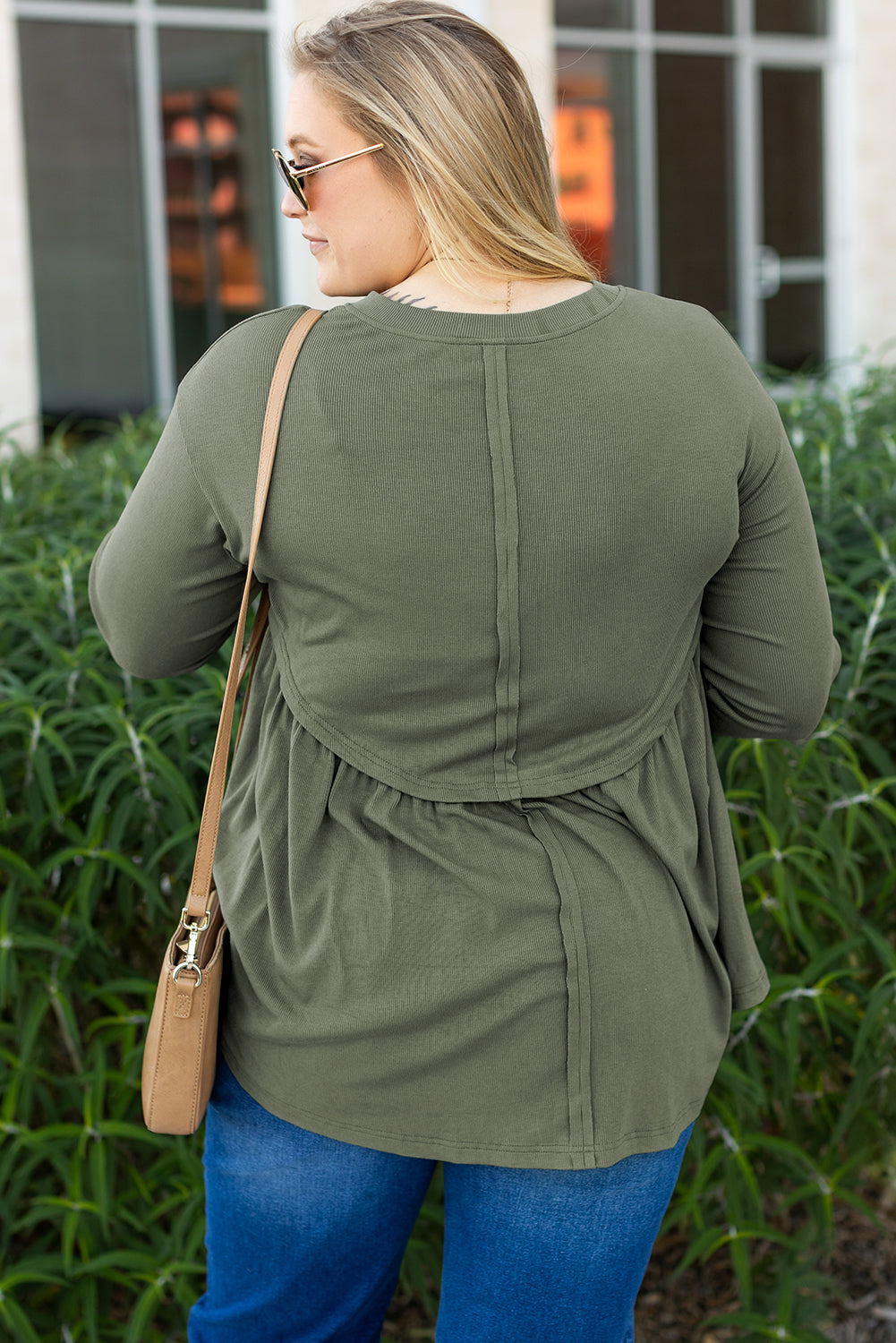 Mist Green Plus Size Thermal Knitted Babydoll Flare Top 🇺🇸