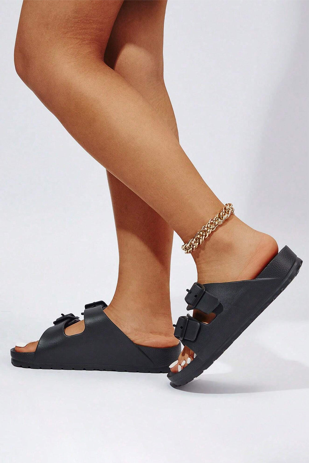 Black Double-buckle EVA Slippers 🇨🇳