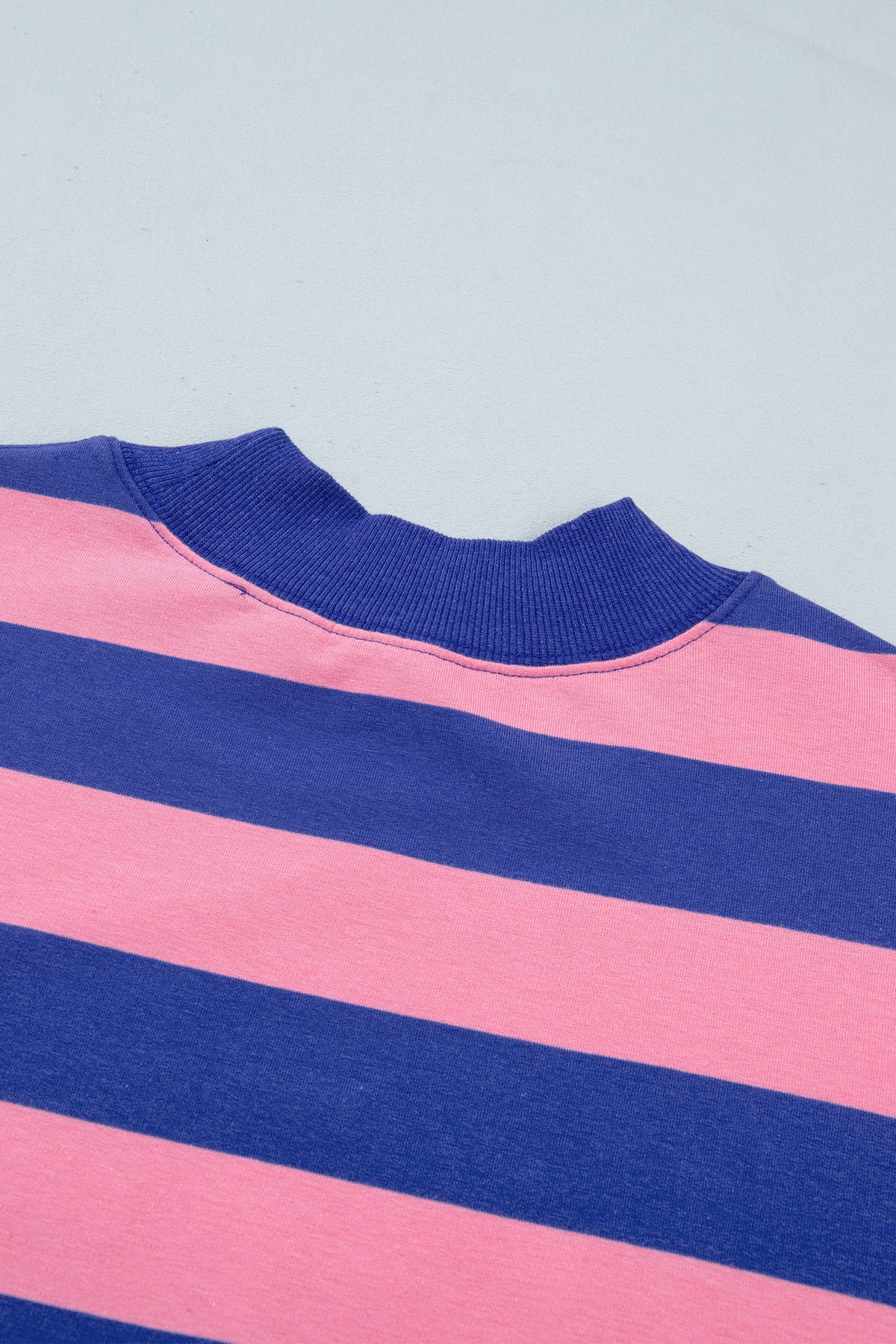 Blue Stripe Colorblock Mock Neck Relaxed Sweatshirt 🇺🇸