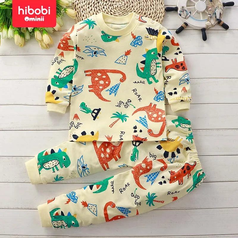 2pcs Autumn Children's Pyjamas Set Dinosaur Pattern Pure Cotton Crew Neck style 🇨🇳