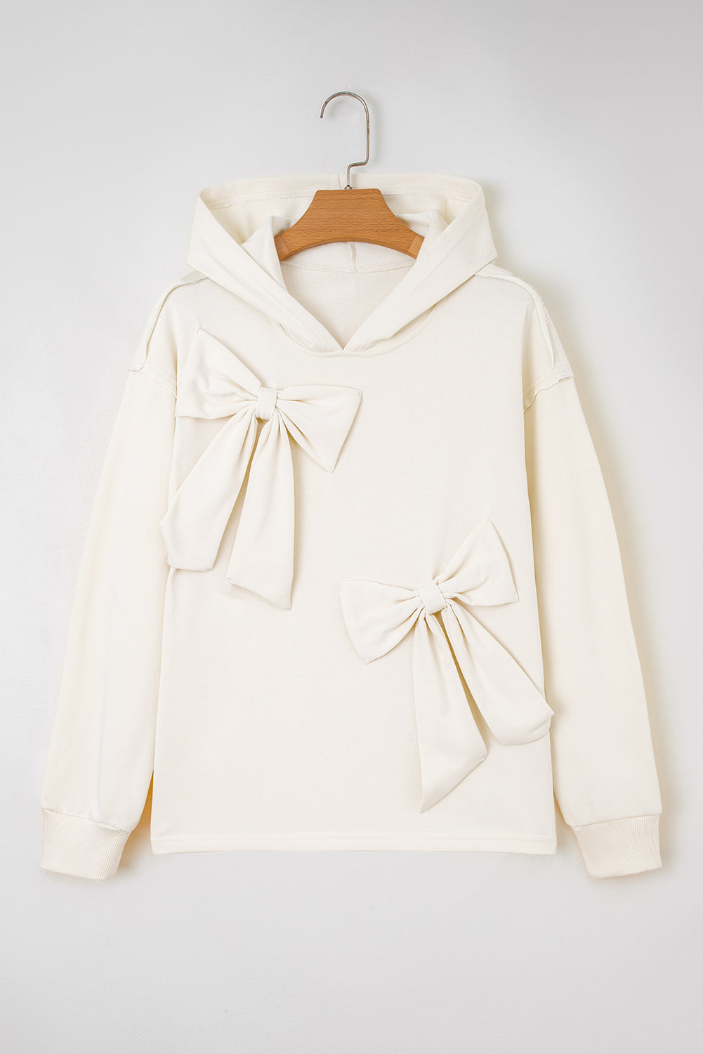 White Solid Color Cute Bow Detail Loose Hoodie 🇺🇲