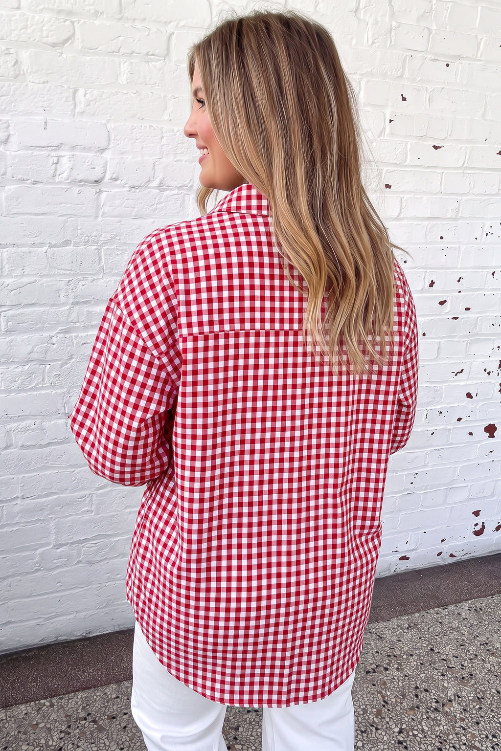 Red Plaid V Neck Long Sleeve Tunic Loose Fit Plus Size Shirt 🇺🇸