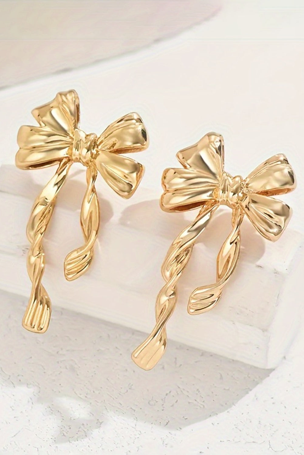 Gold Bow Knot Plated Alloy Stud Earrings 🇨🇳