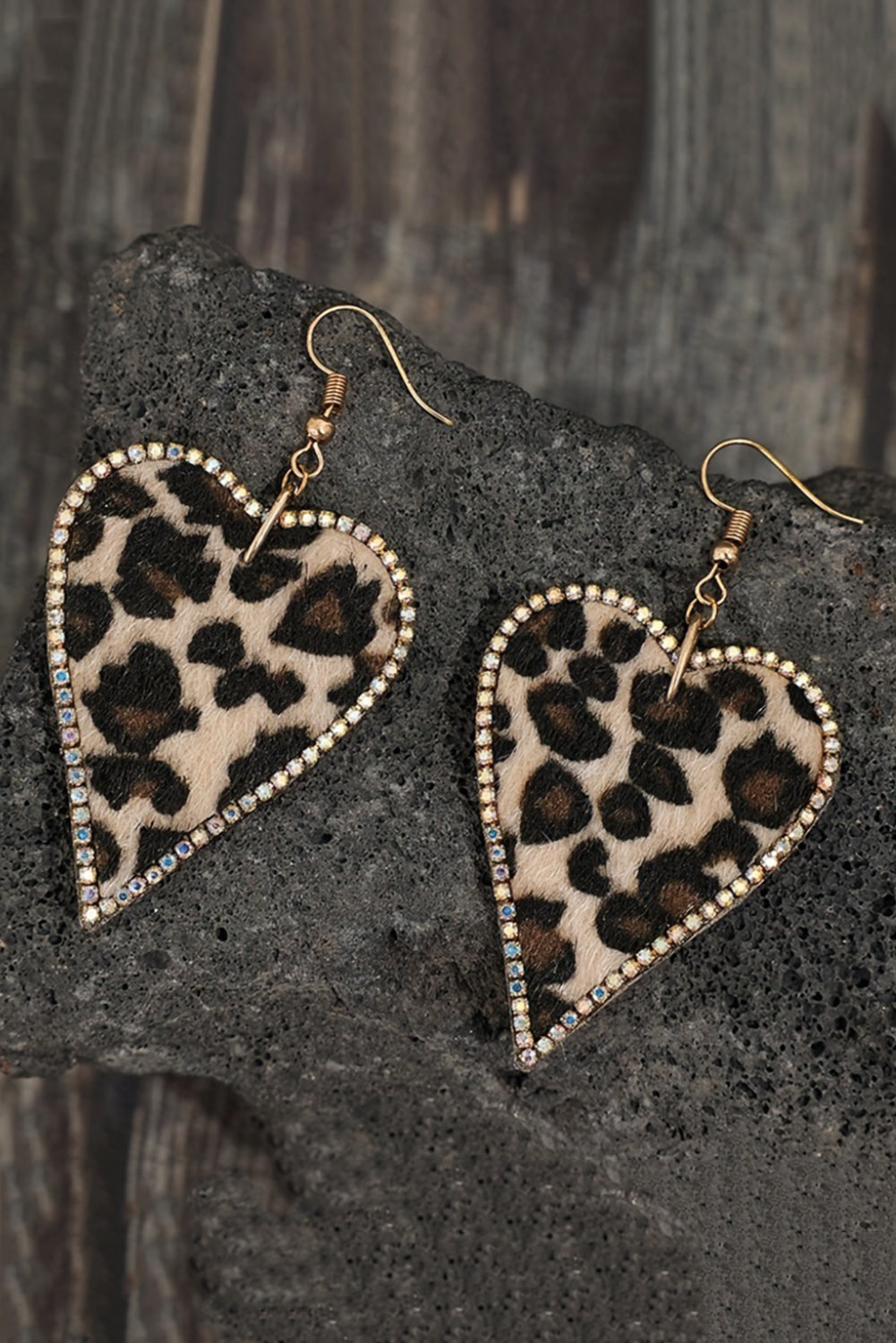 Multicolour Rhinestone Edge Leopard Print Heart Shape Earrings 🇨🇳