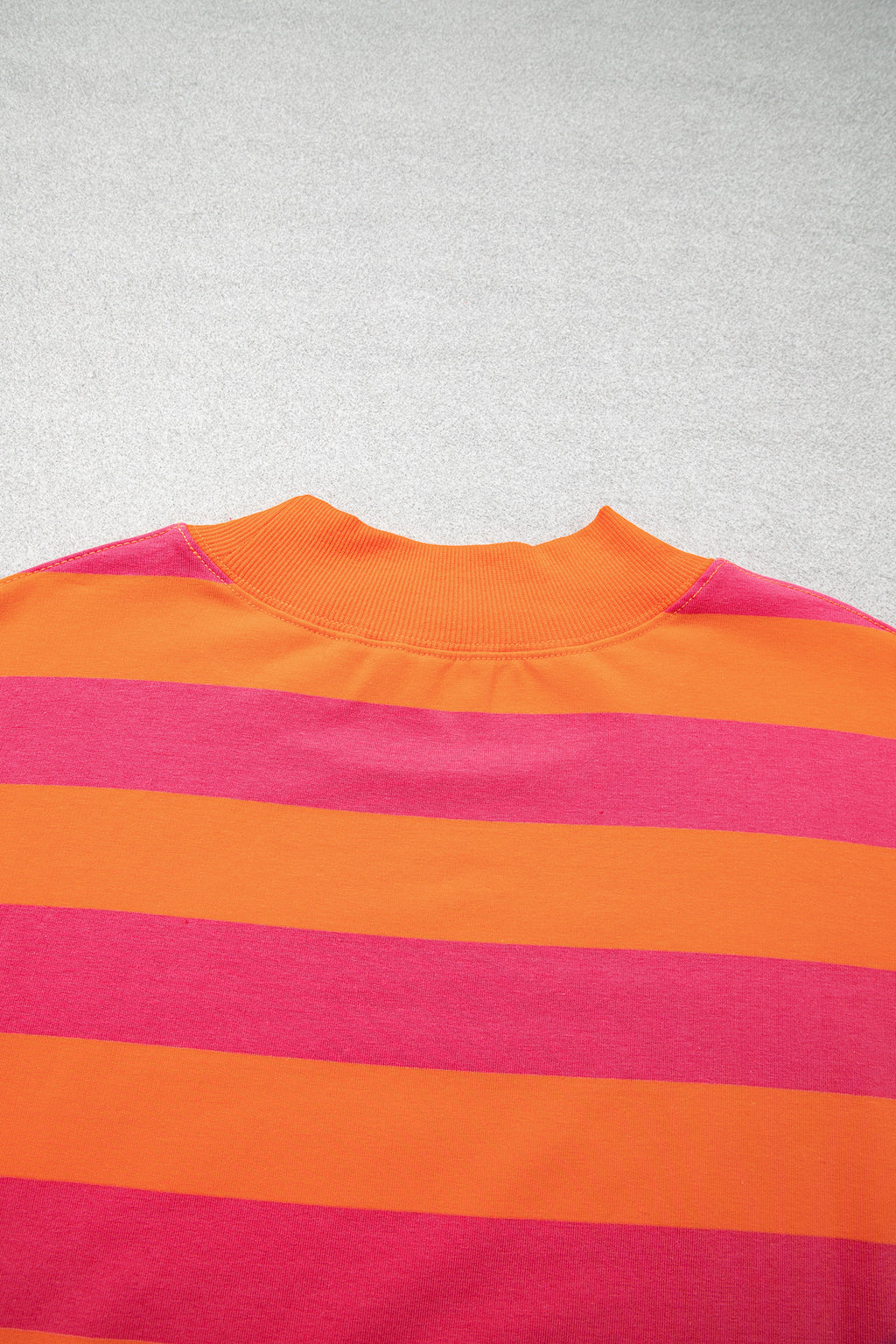 Orange Stripe Ribbed Trim Stand Neck Dropped Shoulder Plus Size Sweatshirt 🇺🇸