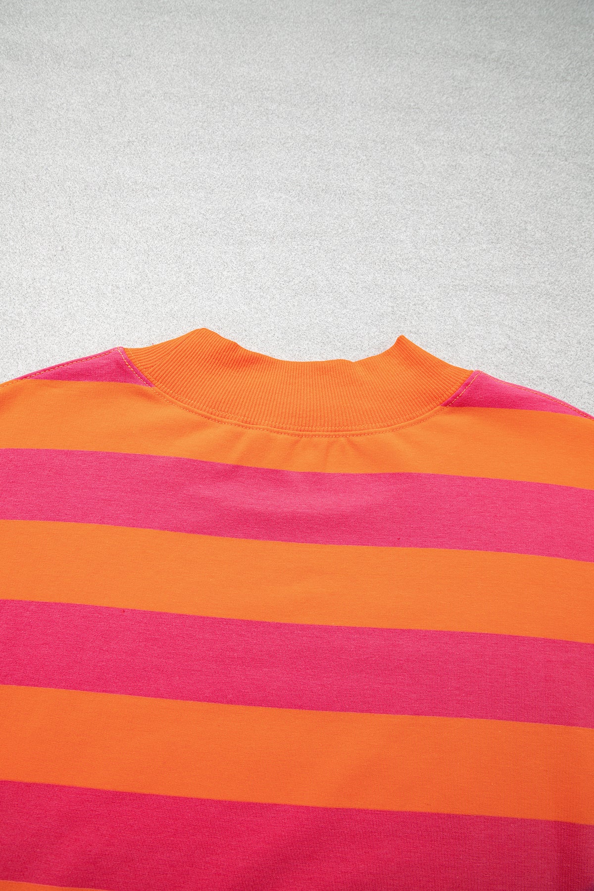 Orange Stripe Ribbed Trim Stand Neck Dropped Shoulder Plus Size Sweatshirt 🇺🇸