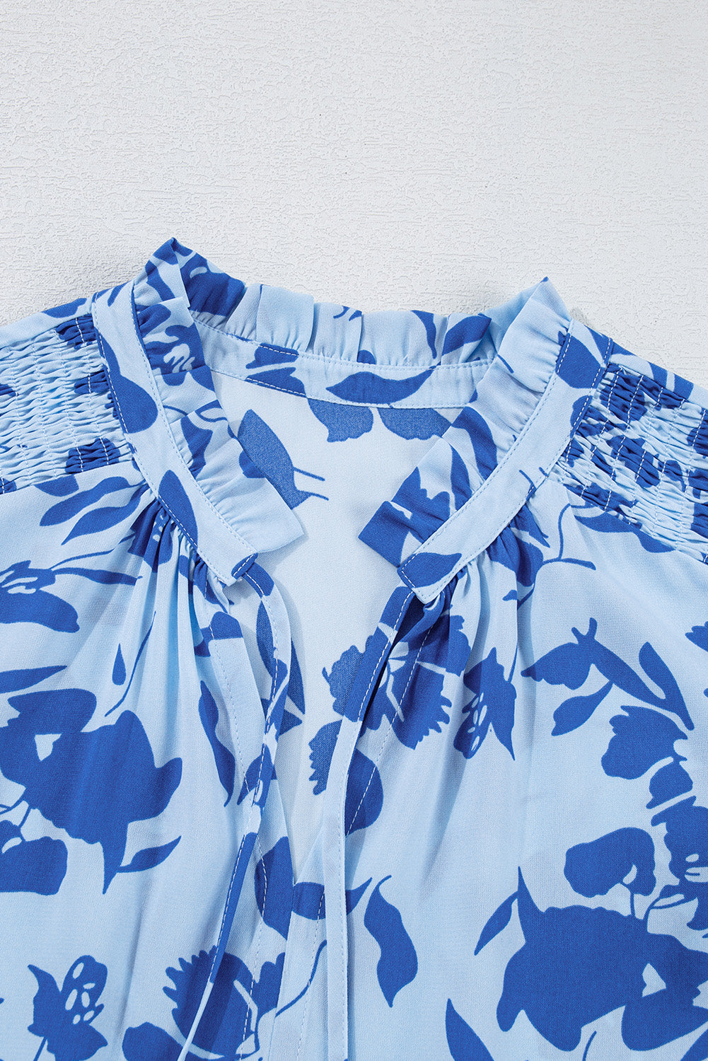Sky Blue Floral Print Tiered Frilled Trim Flutter Sleeve Maxi Dress 🇨🇳