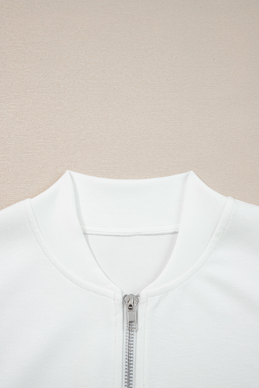 White Solid Color Zip Up Knit Puff Sleeve Jacket 🇺🇸