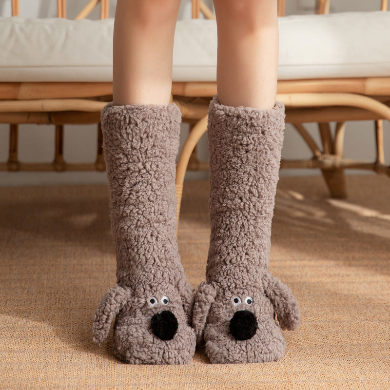 Cute Cartoon Dog Floor Socks Winter Warm Non-slip Plush Socks For Women 🇨🇳