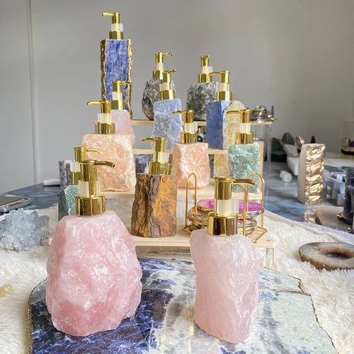 1 PCS Natural Pink Crystal Stone Press Bottle Dispenser 30ml Liquid 🇨🇳