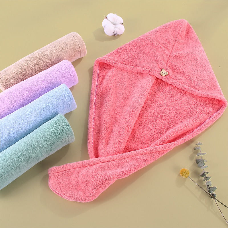 Super absorbent double-layer thickened coral velvet quick drying hair towel, shower cap, and headband towel