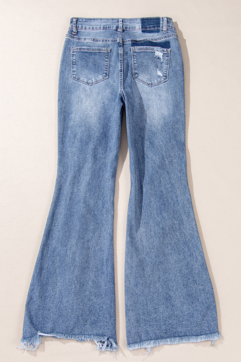 Dusk Blue High Rise Ripped Distressed Hem Flared Jeans 🇨🇳