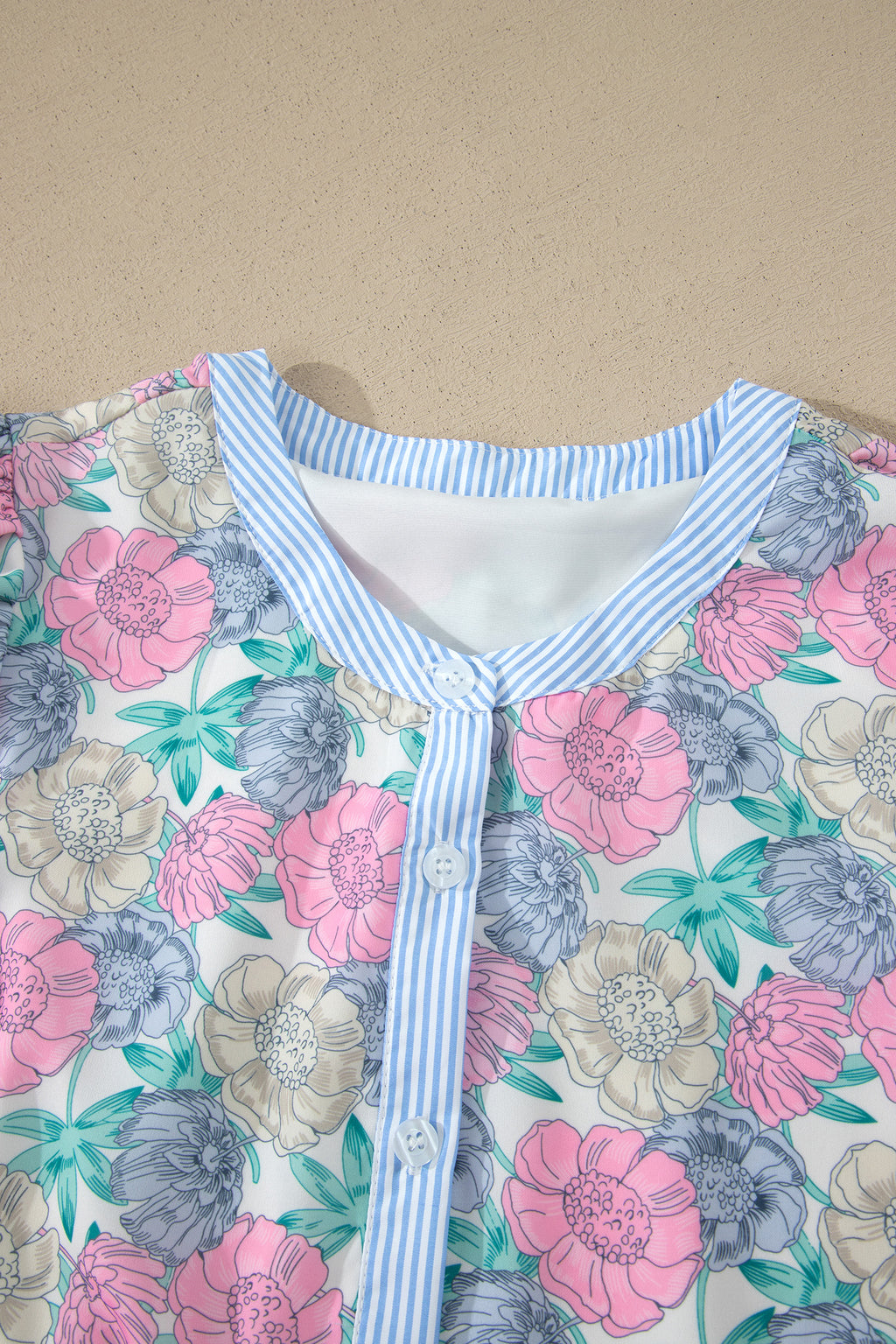 White Floral Print Striped Contrast Trim Belted Short Dress 🇺🇸