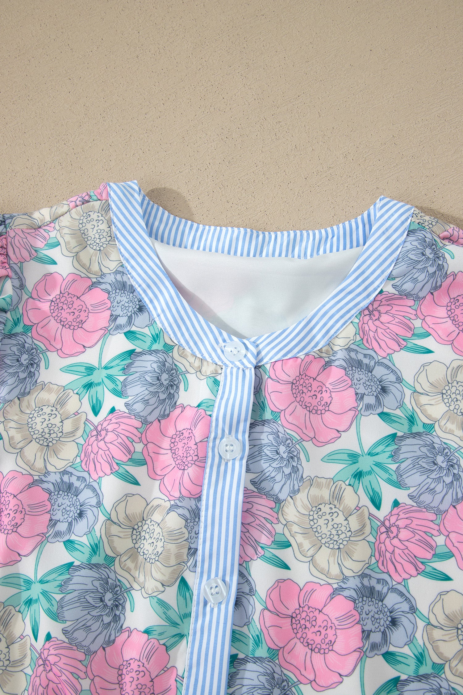 White Floral Print Striped Contrast Trim Belted Short Dress 🇺🇸