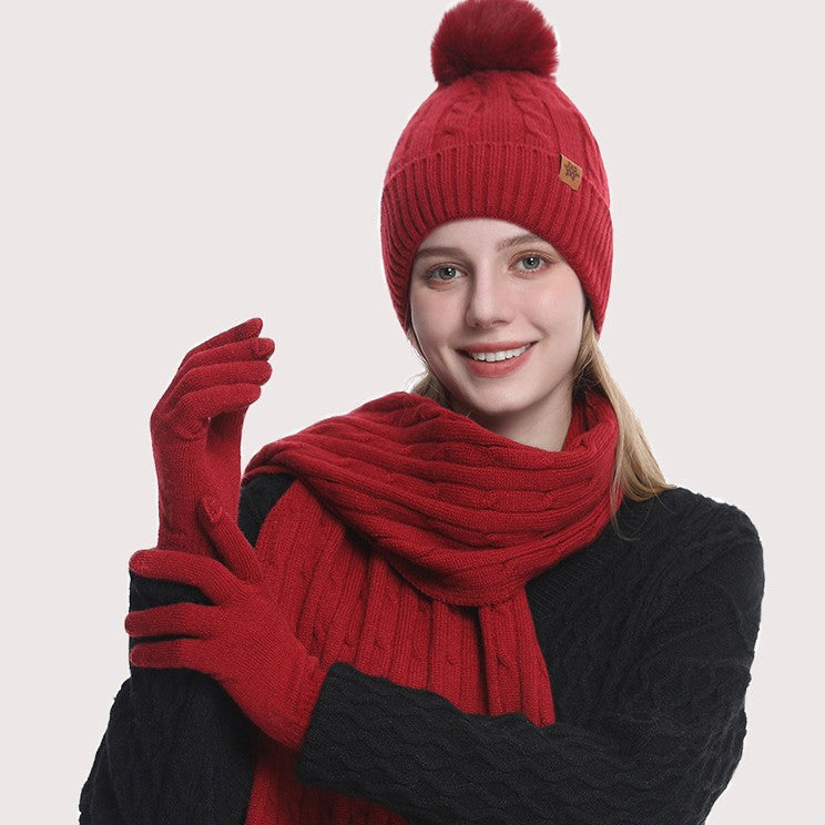 Women's Winter Warm Riding Ear Protection Knitted Hat Scarf Gloves 🇨🇳