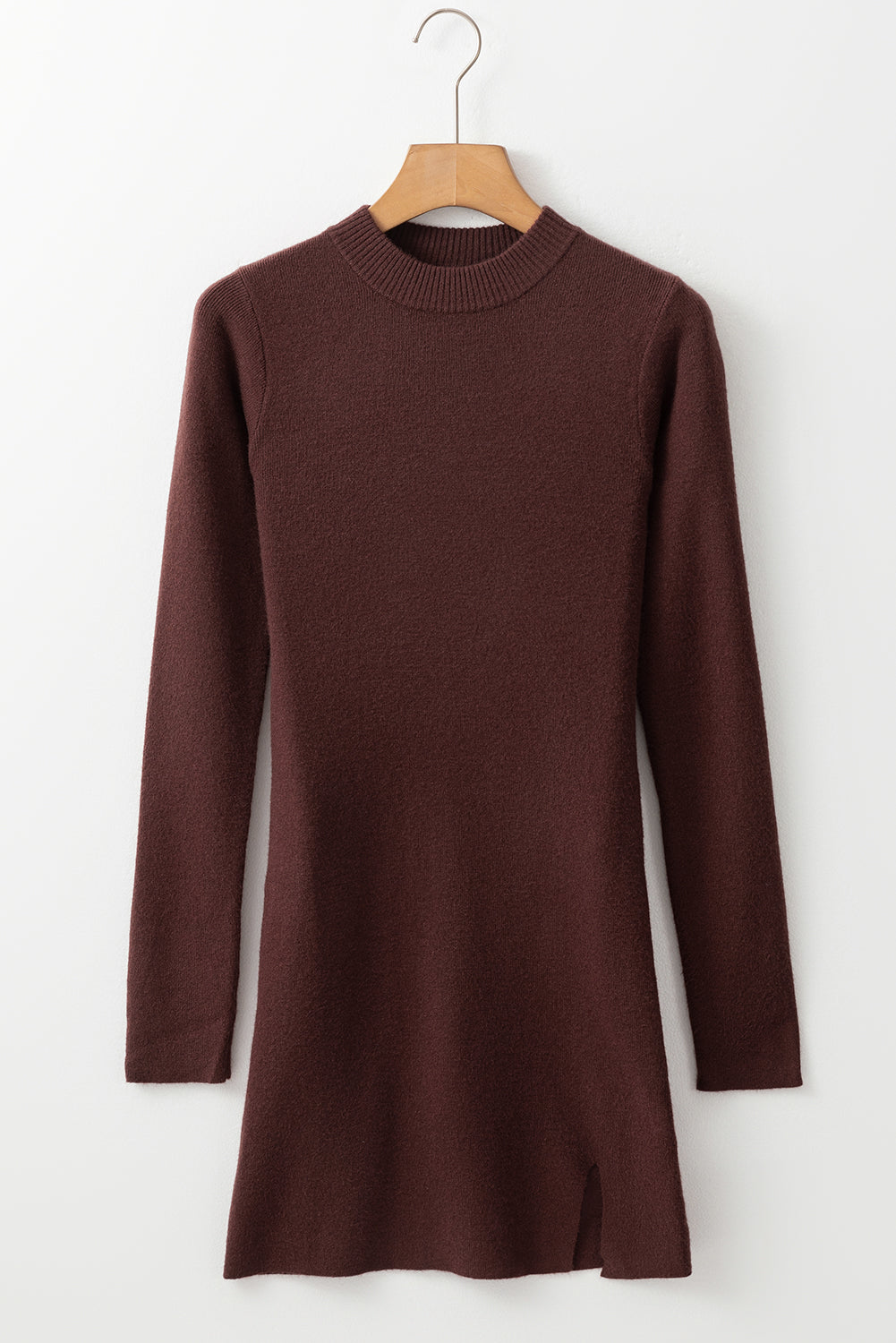 Coffee Slim Fit Mock Neck Side Slit Sweater Dress 🇺🇸
