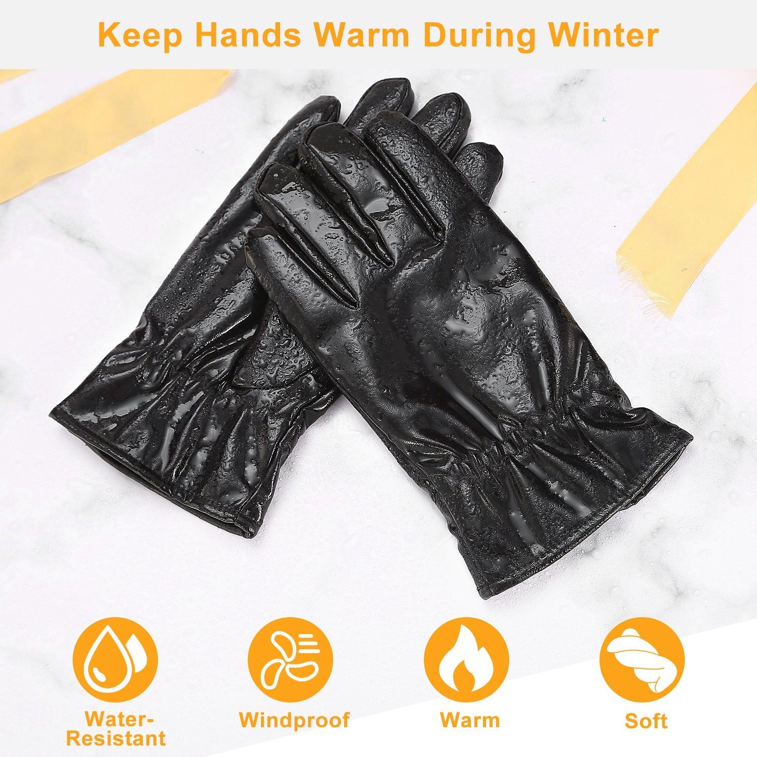1Pair Unisex Black Leather Winter Warm Windproof High Quality Soft Gloves 🇨🇳