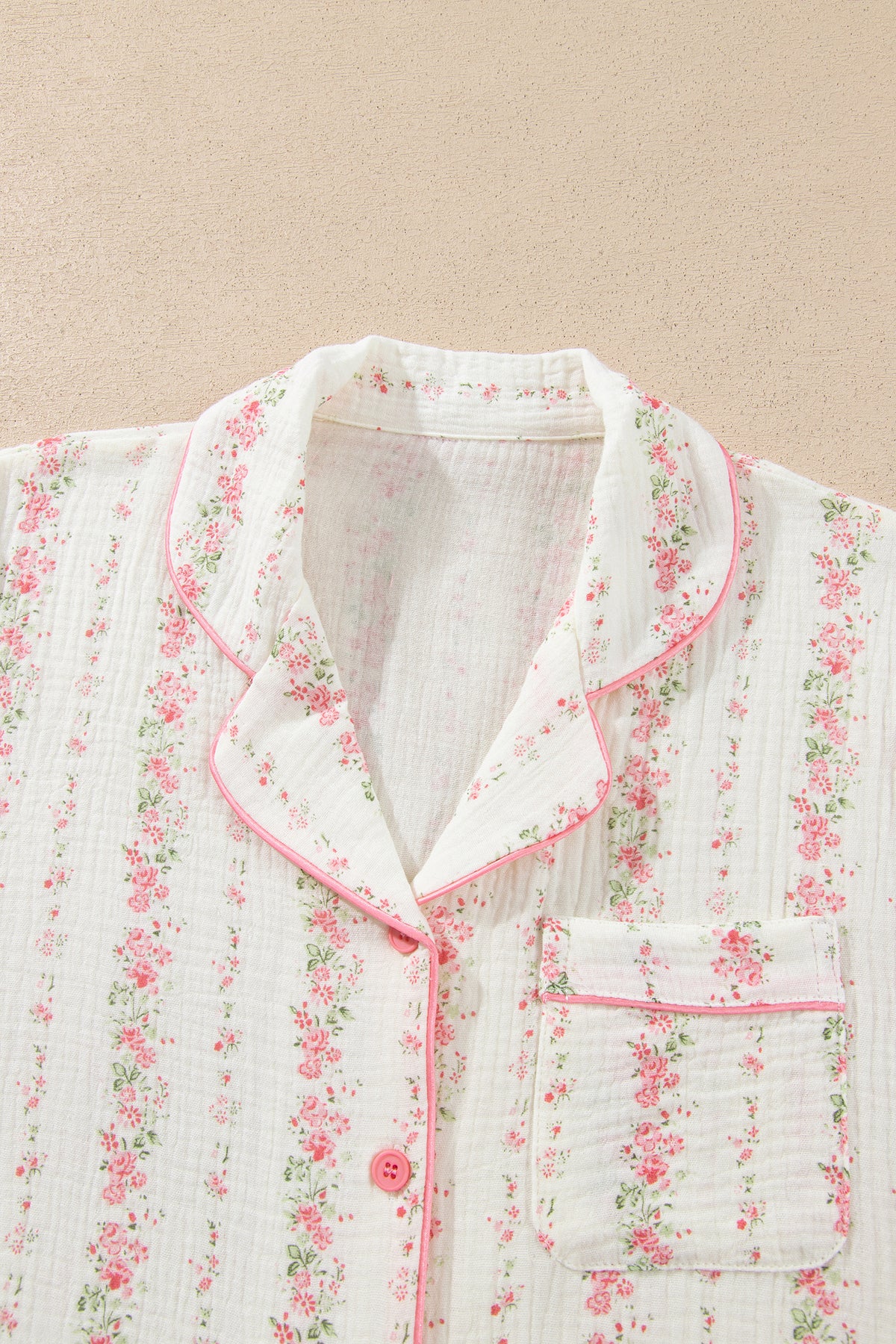 Pink Floral Print Long Sleeve Button Front Shirt Pajama Pant Set 🇺🇸