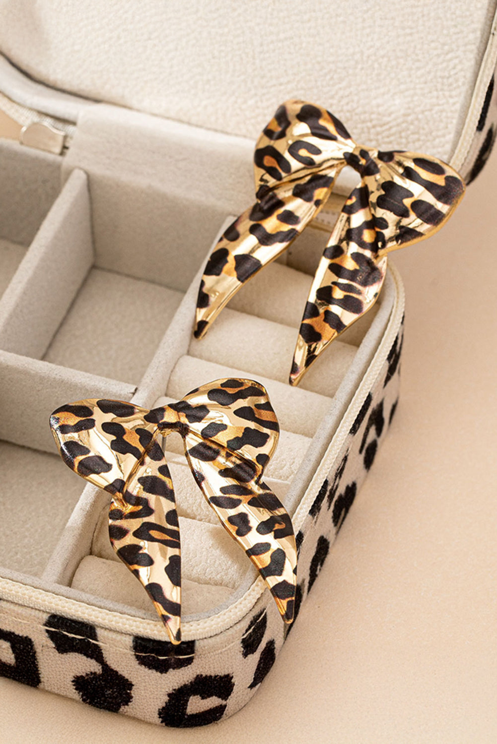 Gold Leopard Print Bow Knot Shape Plated Alloy Earrings 🇺🇸