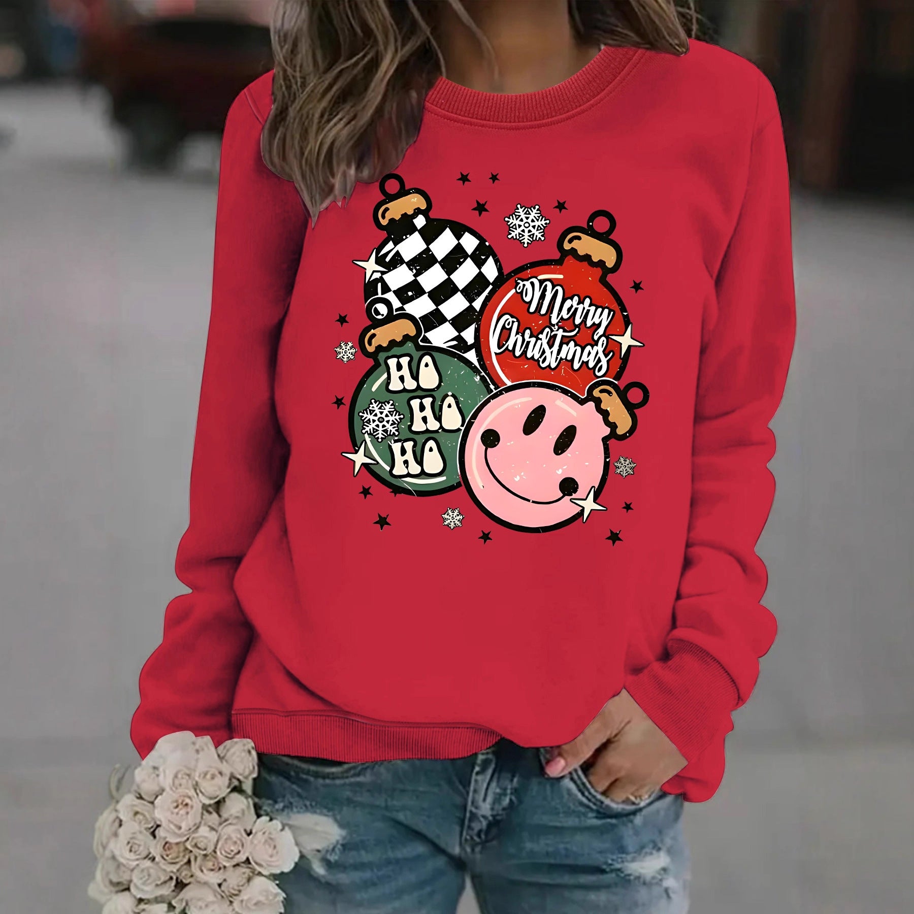 Christmas themed print sweatshirt 🇨🇳