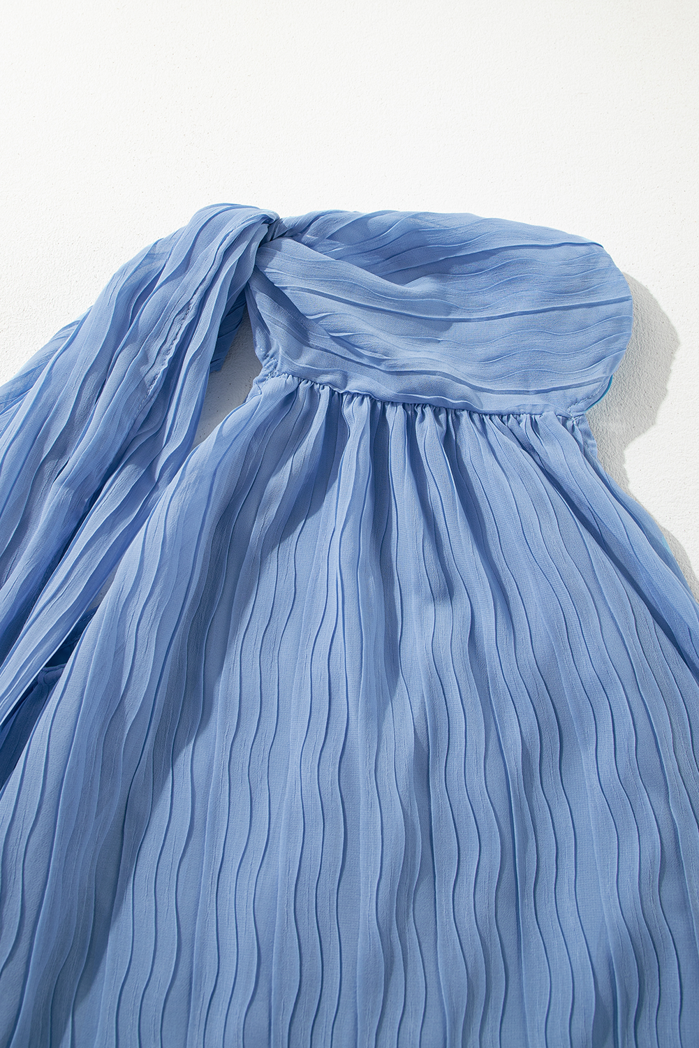 Myosotis Textured Pleated Tied Mock Neck Flowy Tank Top 🇨🇳