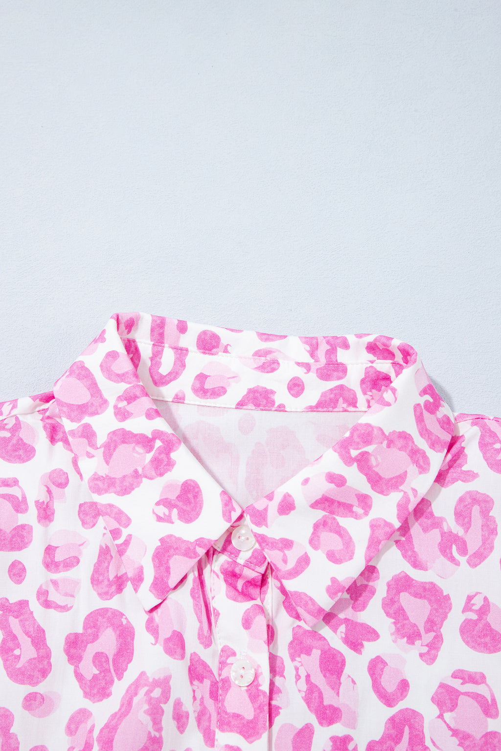 Pink Abstract Leopard Print Tie Waist Puff Sleeve Mini Shirt Dress 🇺🇸