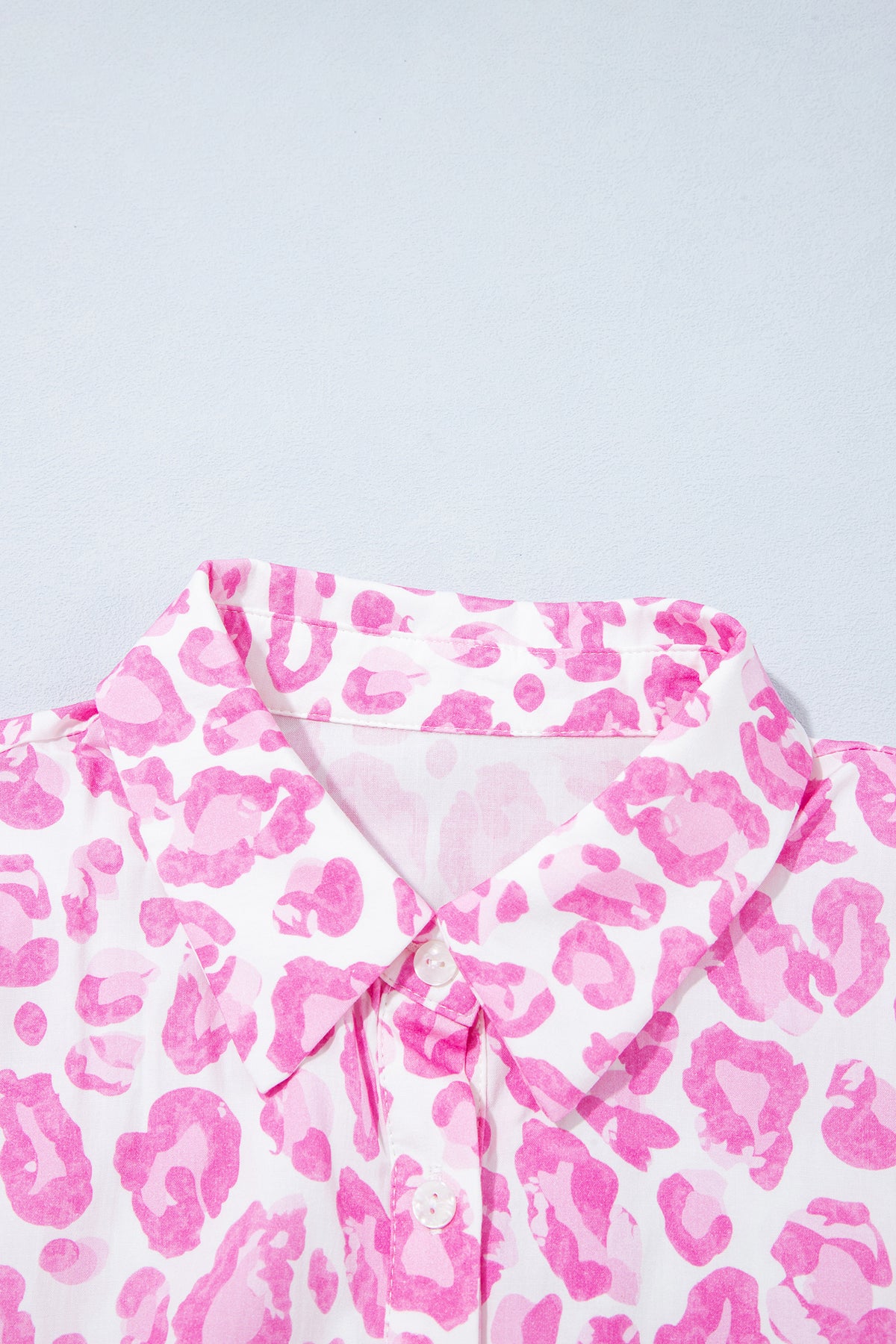 Pink Abstract Leopard Print Tie Waist Puff Sleeve Mini Shirt Dress 🇺🇸