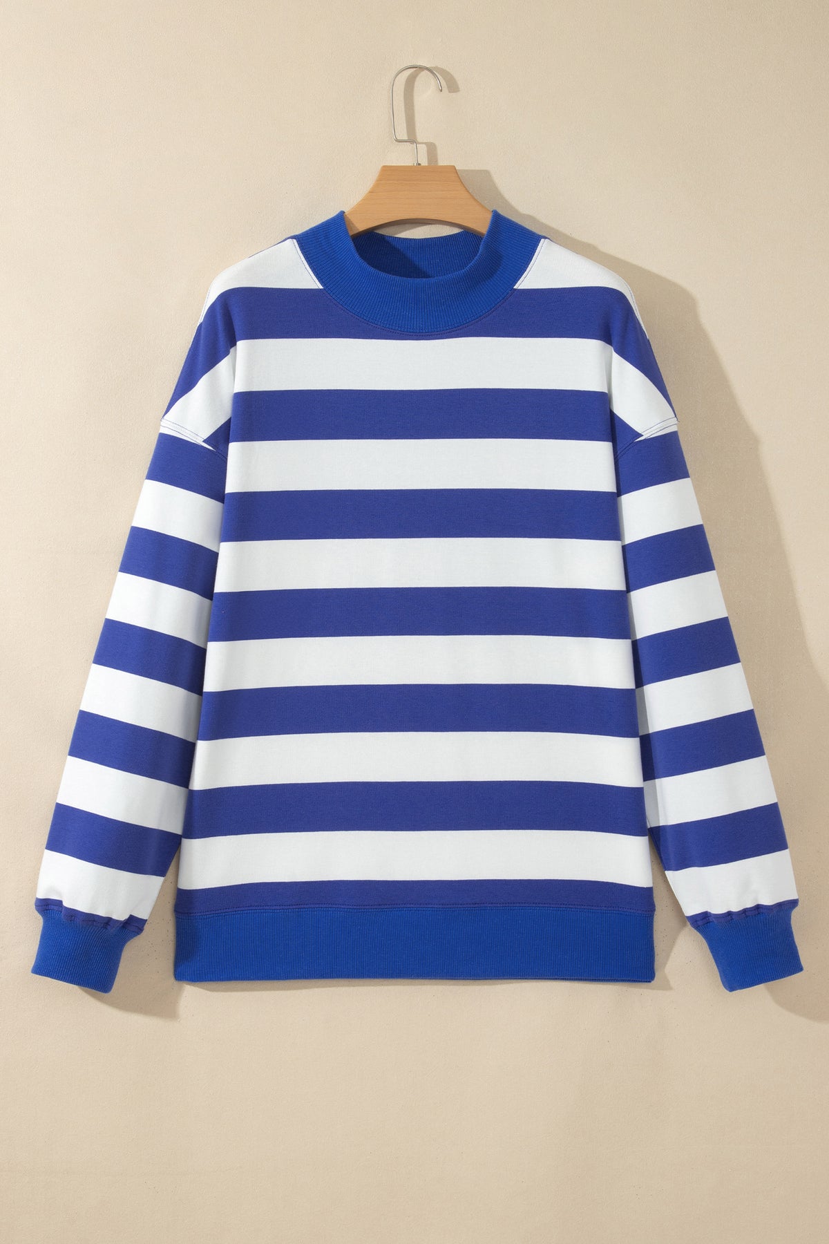 Blue Stripe Colorblock Mock Neck Relaxed Sweatshirt 🇺🇸