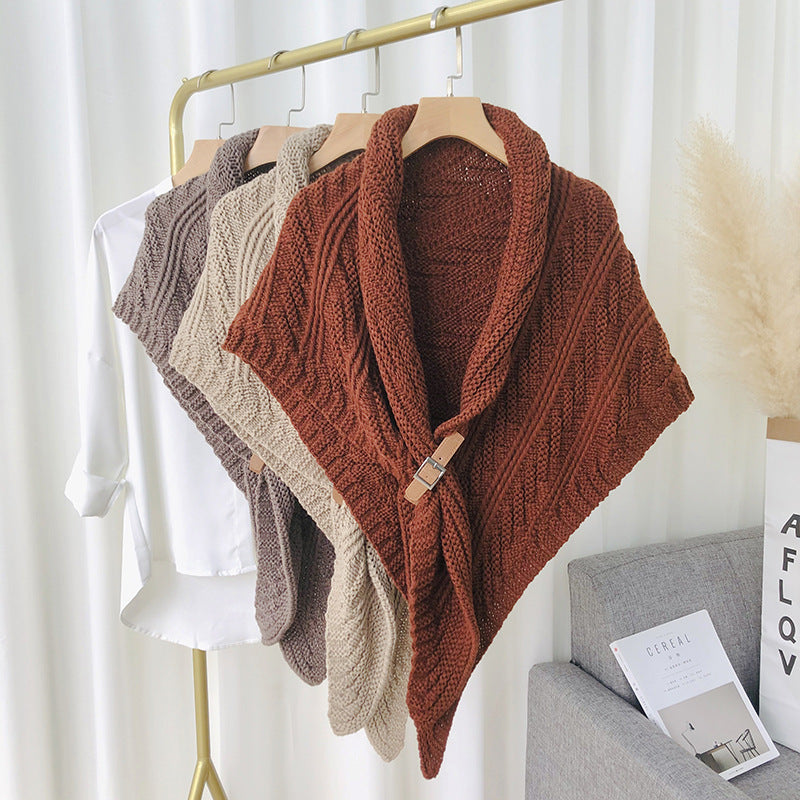 Ladies Knitted Scarf With Split Thick Triangle Cape 🇨🇳