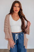 Old Rose Hollowed Pattern Knit Drop Shoulder Open Sweater Cardigan 🇺🇸