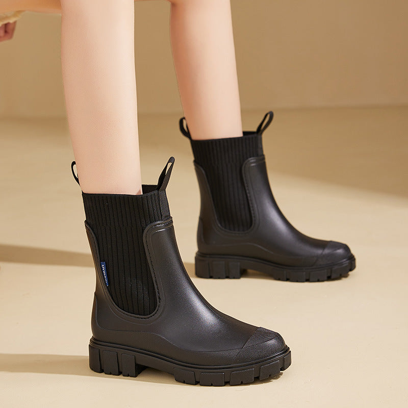 Elastic Mid-Calf Rain Boots, Durable Heeled (Waterproof Non-Slip) 🇨🇳