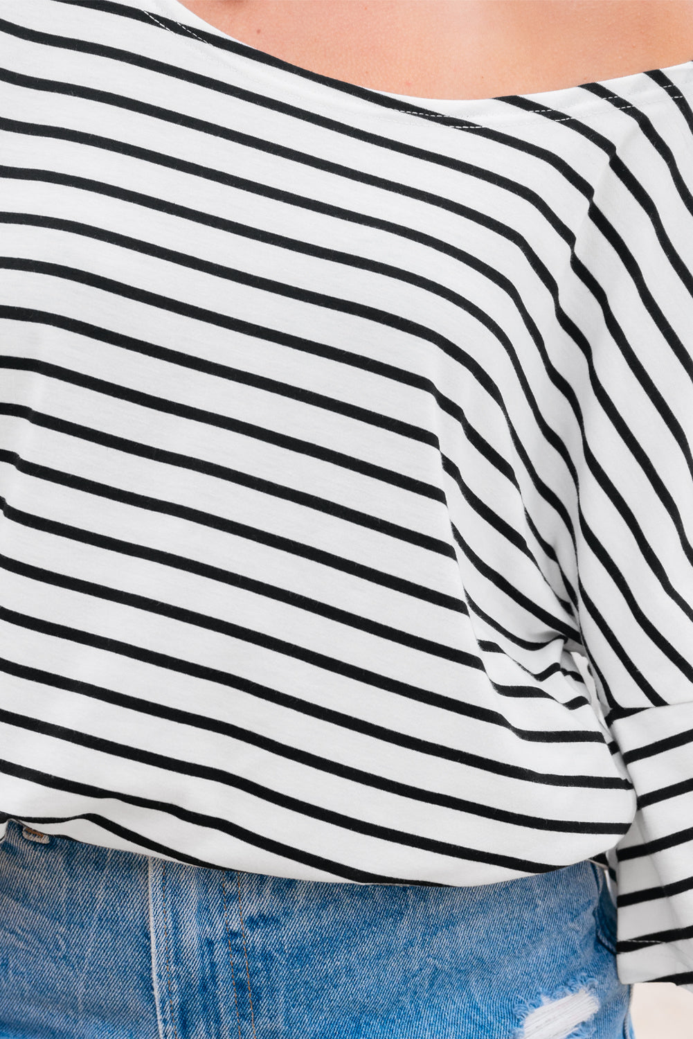 Black Stripe Half Sleeve Scoop Neck Loose Top 🇨🇳