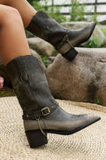 Dark Brown Western Distressed Pointed Toe Chunky Heel Boots 🇺🇸