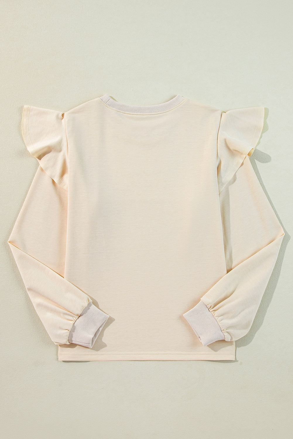 Jet Stream Solid Color Ruffled Shoulder Long Sleeve Blouse 🇺🇸