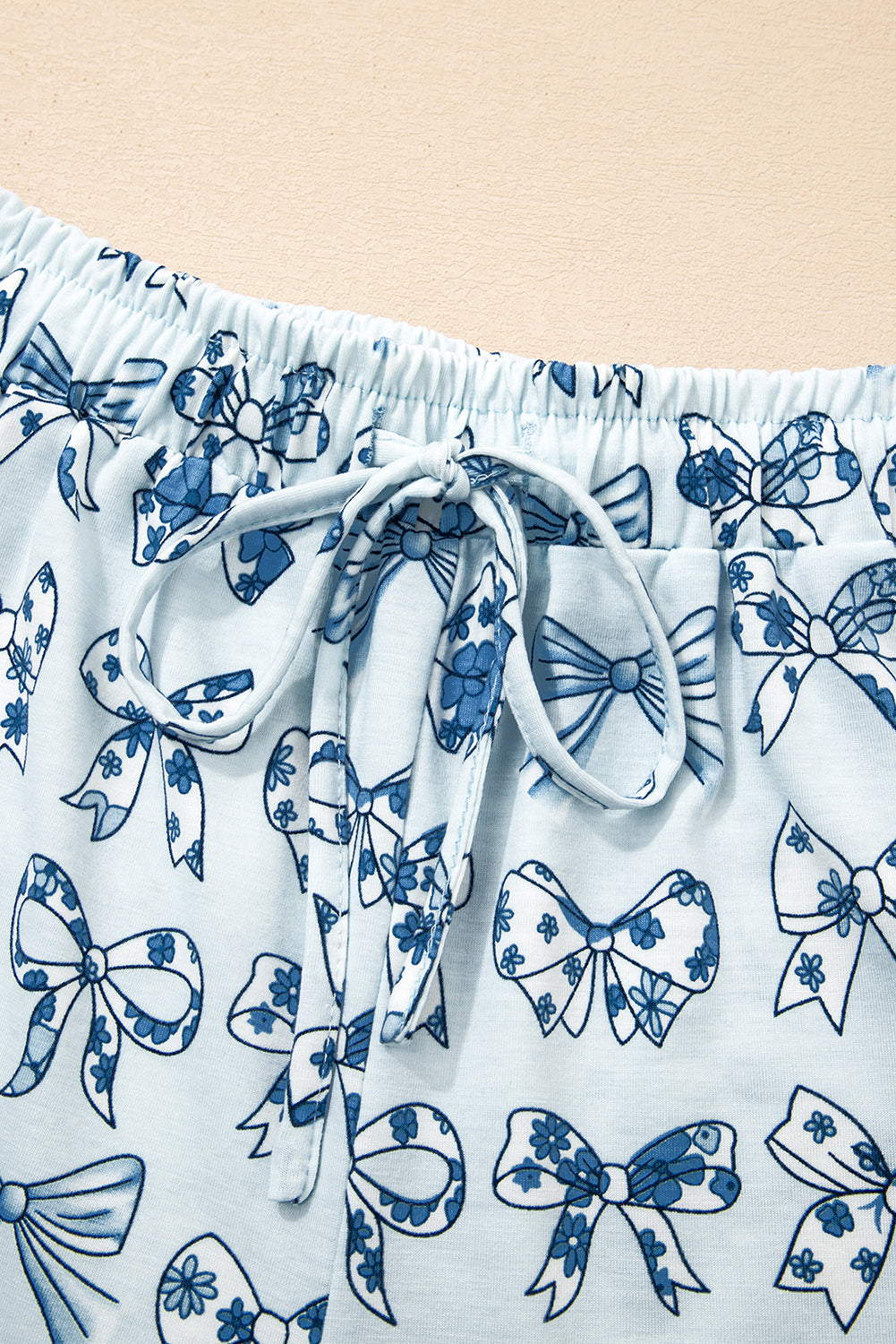 Sky Blue Bow Print Short Pajama Set 🇺🇸