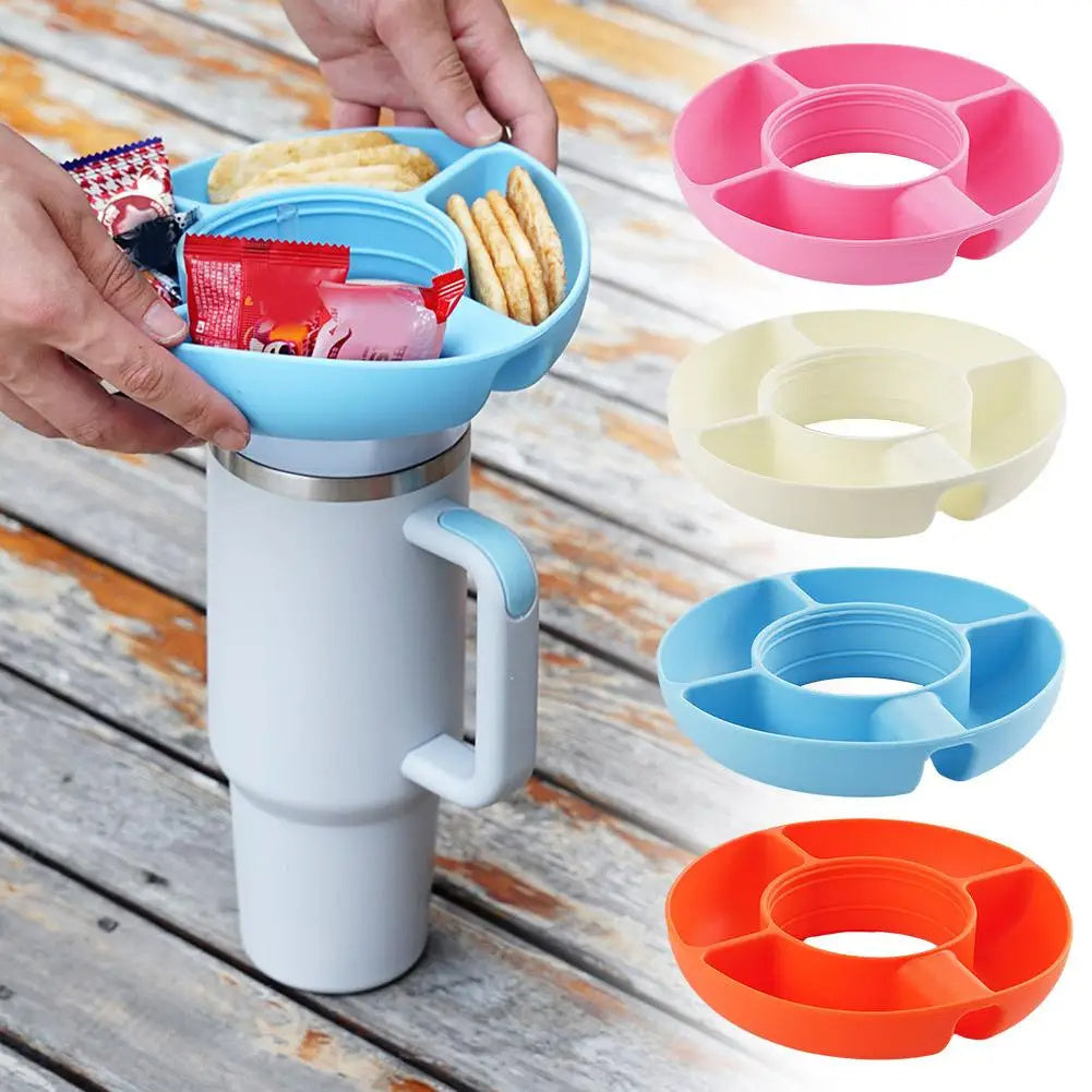 Silicone Snack For Cup 40 Oz Reusable Snack Container 4 Compartment Snack Platters Cup Snack Bowl Cup Holder Food Tray 🇨🇳