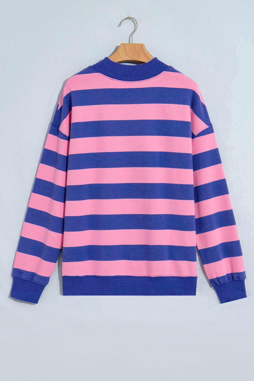 Blue Stripe Colorblock Mock Neck Relaxed Sweatshirt 🇺🇸